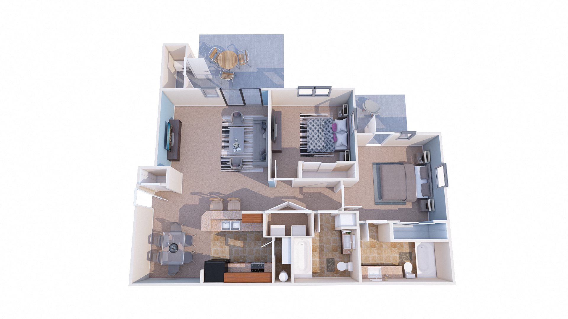Island View Apartments Richland, Washington 2 Bedroom 2 Bathroom 3D Floor Plan Island View Apartments Richland, Washington 2 Bedroom 2 Bathroom 3D Floor Plan
